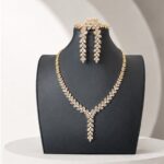 Gold Vine Leaf Cubic Zirconia Jewelry Set 4-Piece Set