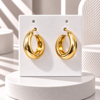 Gold Thick Oval Huggie Hoop Earrings