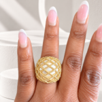 Gold Lattice Pearl Statement Ring