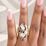 Gold-Tone Statement Ring with Lilac & Opalescent Stone